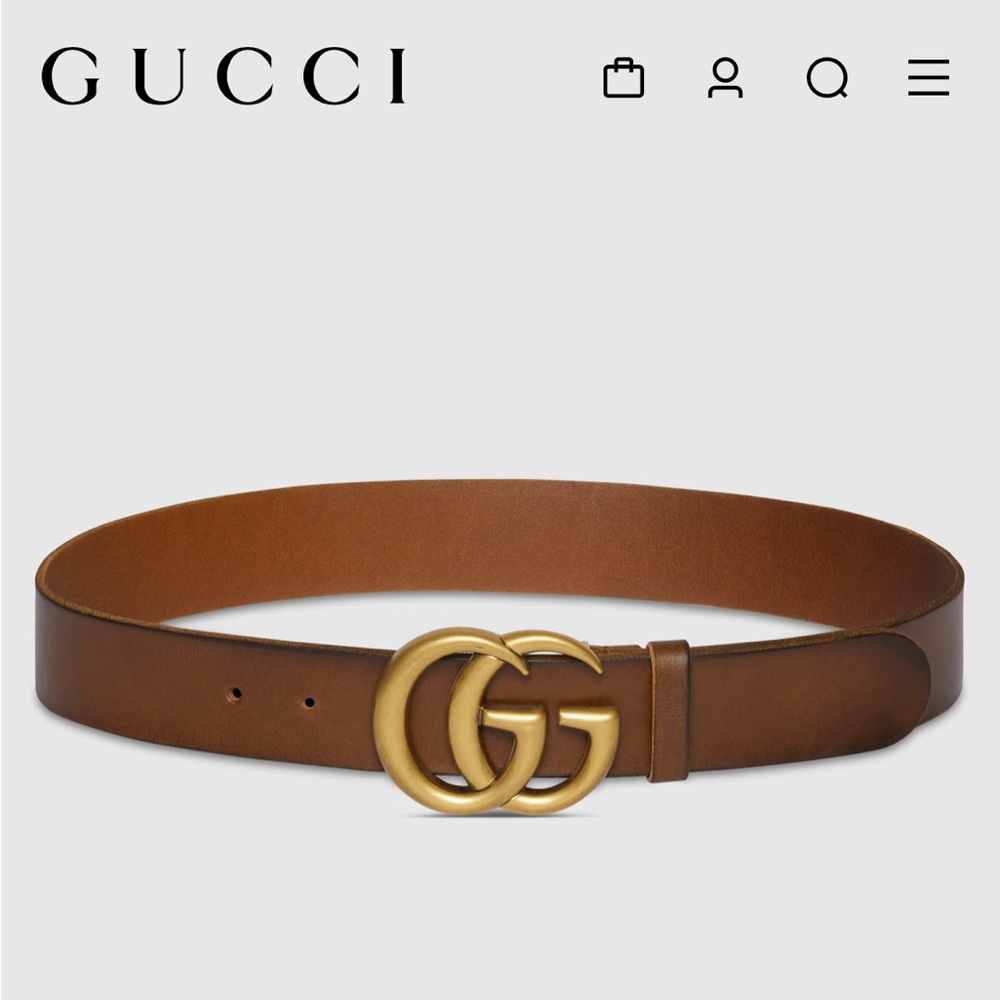 Gucci Tan Leather Belt with Gold GG Emblem
